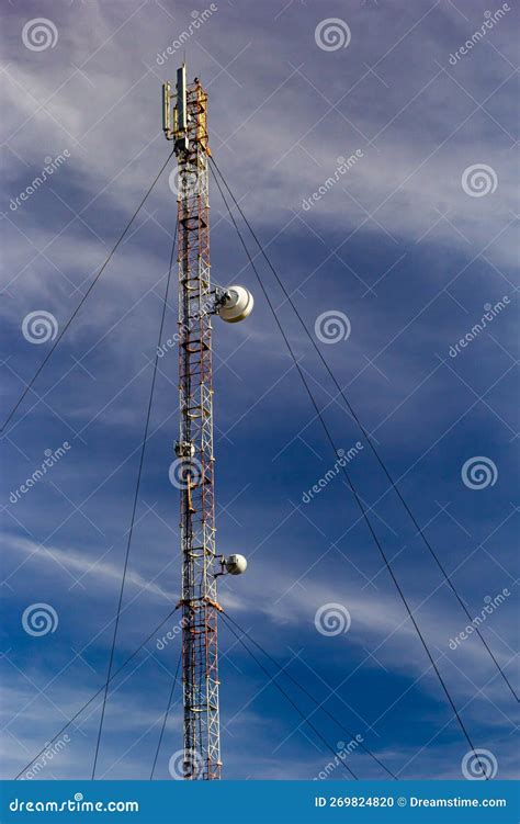 Telecommunication Tower With Radio Microwave And Television Antenna