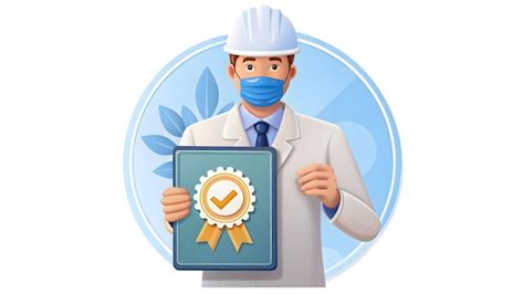 3d Flat Icon As Food Safety Inspector With Certificate And ISO Badge