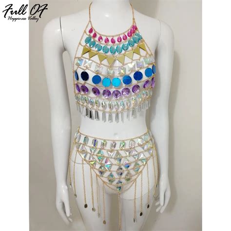 Sexy Women Metal Chain Sexi Gem Diamond Sequins Summer Dress 2018