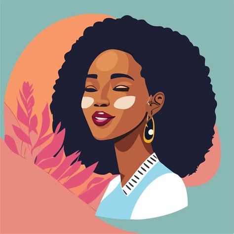 Retrato De Una Hermosa Mujer Africana Con Flores Vector Premium