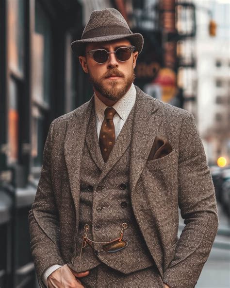 Brown Tweed Double Breasted Vintage Suit Hockerty