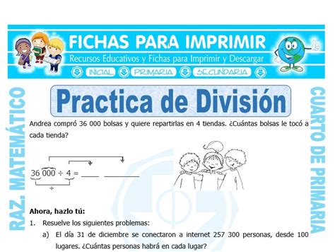 Practica De Divisi N Para Cuarto De Primaria Fichas Para Imprimir