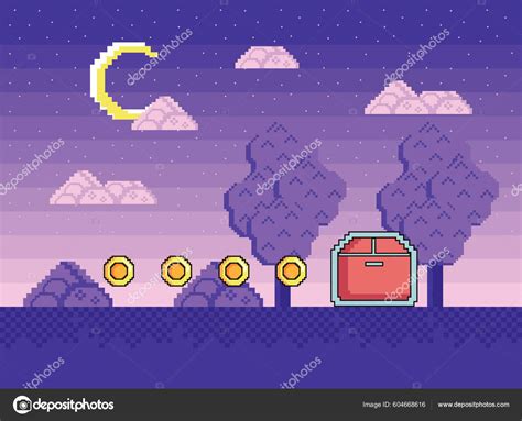 Pixel Art Night Game Scene Stock Vector by ©jemastock 604668616