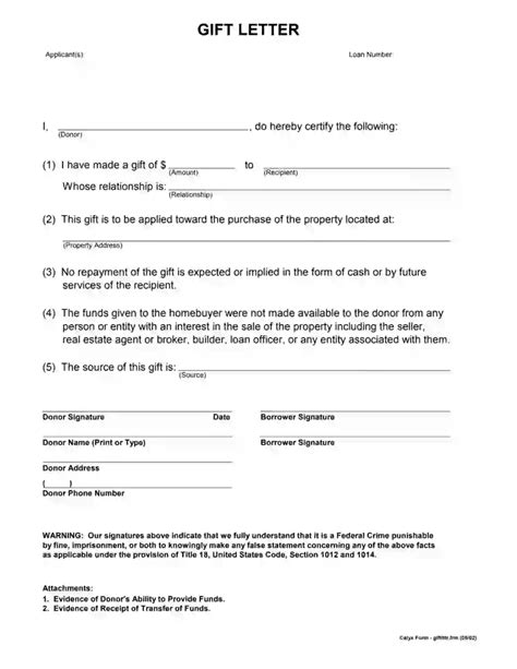 Gift Letter Fill Out Printable PDF Forms Online