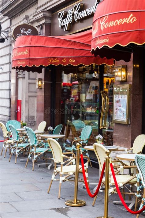 Empty Tables On The Street Outside A Cafe Bar Or Restaurant Editorial