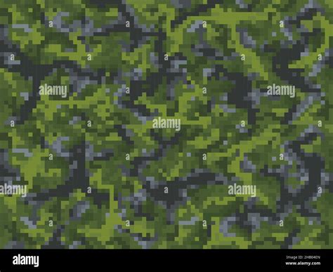 Khaki Camouflage Pixel Game Cubic Background Pattern With Grass And