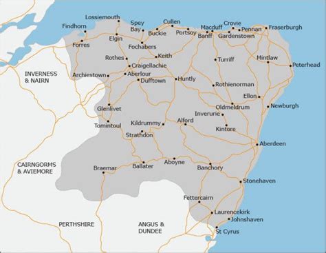 Grampian Area Map With Major Aberdeenshire And Moray Towns