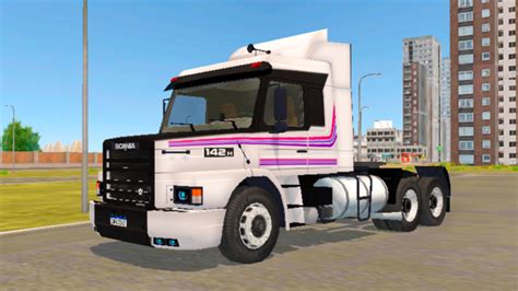 Skin Scania 142H Branca Faixas Rosa E Bitrem Granel Skins Grand