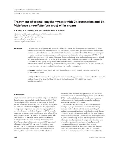 Pdf Treatment Of Toenail Onychomycosis With 2 Butenafine And 5 Melaleuca Alternifolia Tea