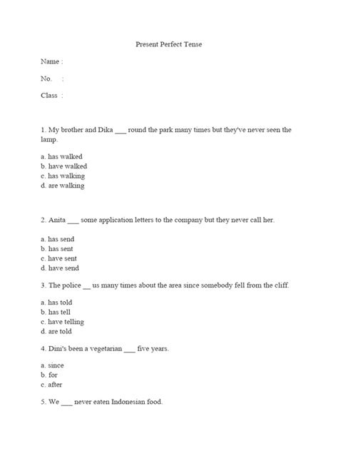 Soal Present Perfect Tense Pdf