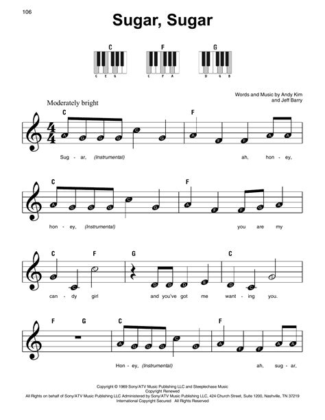 Sugar Sugar By The Archies Sheet Music For Super Easy Piano At Sheet