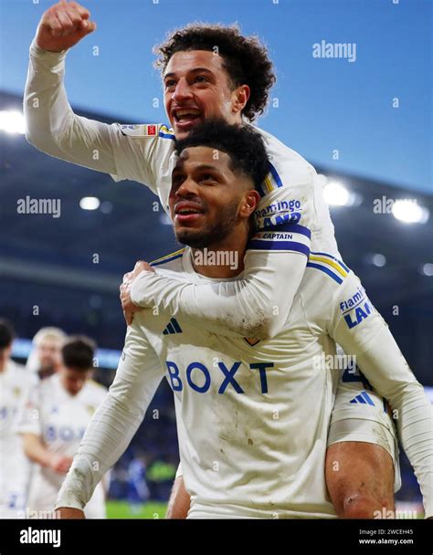 Georginio Rutter Of Leeds Utd Celebrates With His Teammate Ethan Ampadu