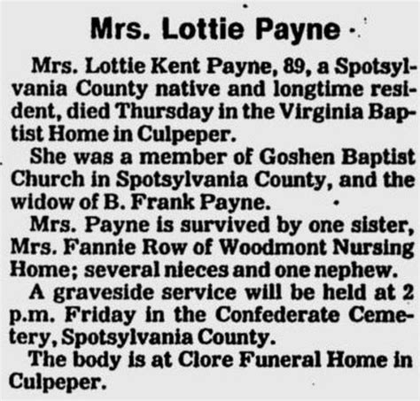 Charlotte Mae Lottie” Kent Payne 1892 1981 Find A Grave Memorial