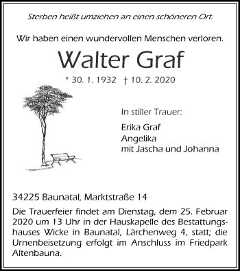 Traueranzeigen Von Walter Graf Trauer Hna De