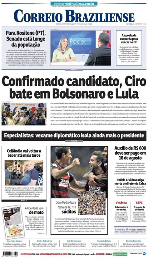 Capa Correio Braziliense Edição Quinta 21 de Julho de 2022