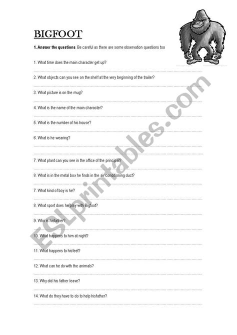The Son Of Bigfoot Trailer Esl Worksheet By John4