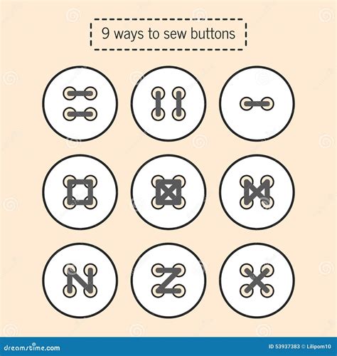 The Ways for To Sew Buttons, Tutorial, Scheme for Training Sewing Stock ...