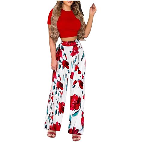 Gosuguu Two Piece Outfits For Women Sexy Pants Set Sexy Short Sleeve