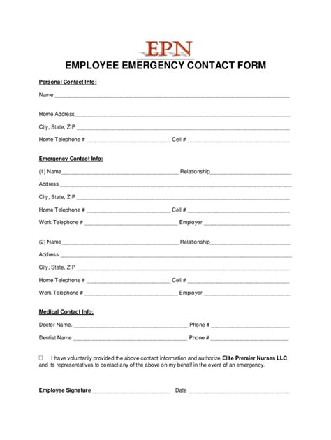 Fillable Online Employee Contact Information Form Template