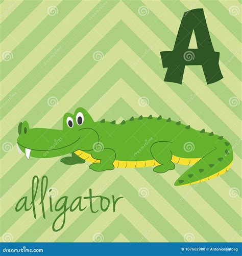 Cute Cartoon Zoo Illustrated Alphabet With Funny Animals A For