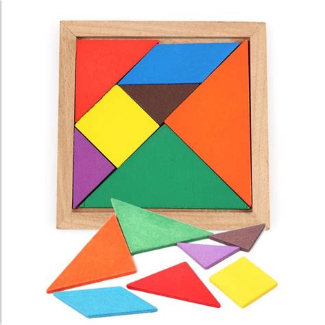 New Wooden Tangram Piece Puzzle Colorful Square Iq Game Brain Teaser