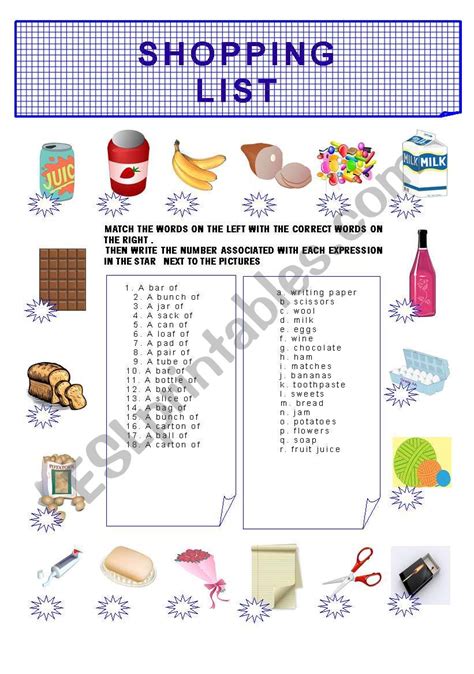 Shopping List Esl Worksheet By Flo2106