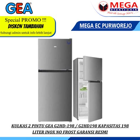 Jual LEMARI ES 2 PINTU GEA G2HD 198 G2HD198 KAPASITAS 198 LITER INOX