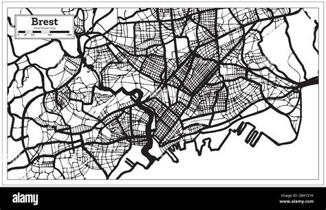 Brest France City Map In Black And White Color In Retro Style Outline