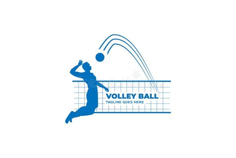 Man Silhouette Jumping Spike Smash With Ball For Volley Sport Club Logo