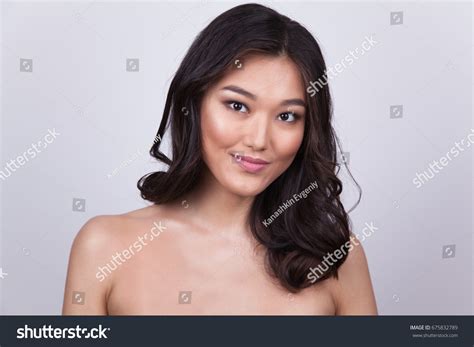 Portrait Beautiful Asian Woman Naked Shoulders Stock Photo