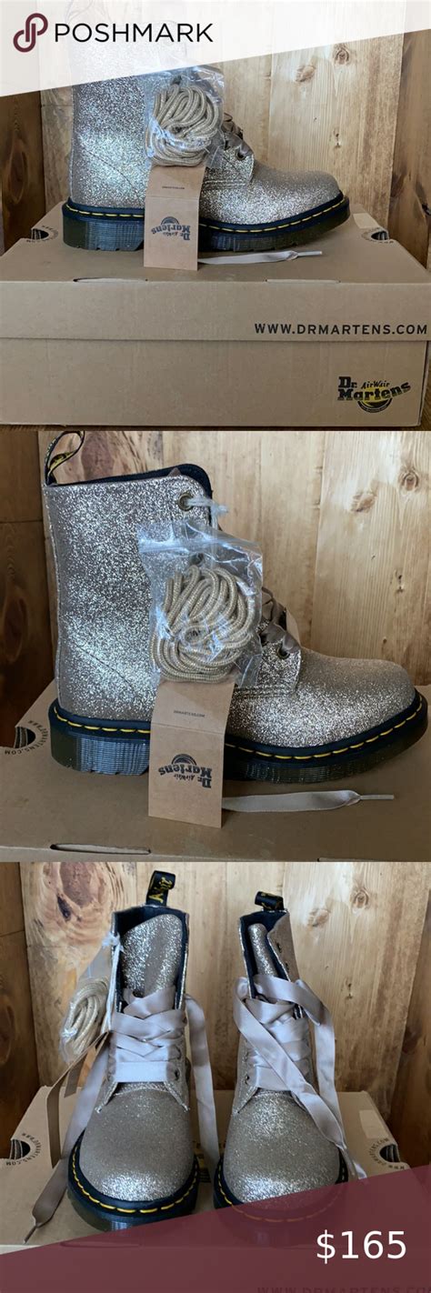 Dr Martens 1460 Pascal Glitter Boots Pale Gold New 7 Glitter Boots