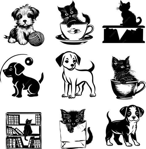 Premium Vector Cat And Dog Silhouette Black And White Vector