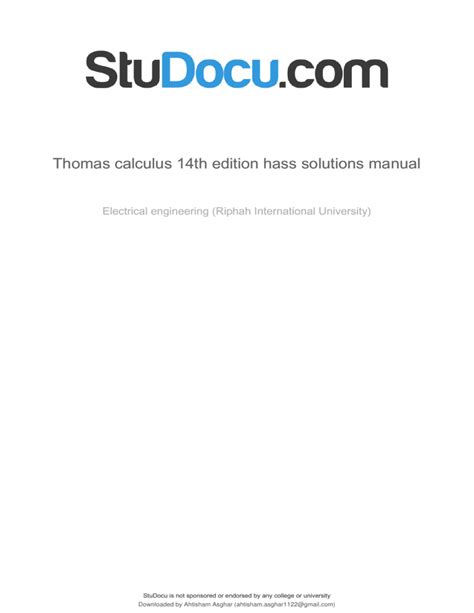 Thomas Calculus 14th Edition Hass Solution