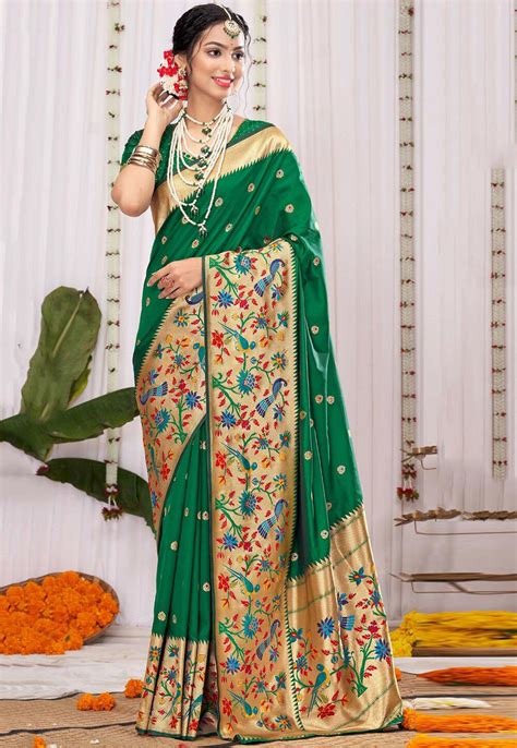 Buy Paithani Saree In Dark Green Online Ssf Utsav Fashion