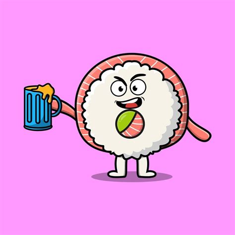 Rice sushi rolls sashimi cartoon with beer glass 11512215 Vector Art at ...