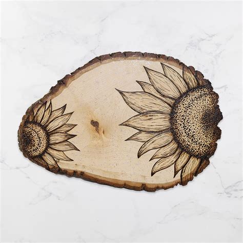 Sunflower Wood Burned Art Pyrography Art Sparkling Wood Burning