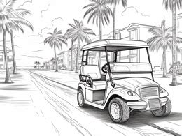 Whimsical Golf Cart Coloring Page - Coloring Page