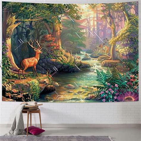 Nawypu Fantasy Tapestry Magic Tree Enchanted Forest Elk Wall Hanging