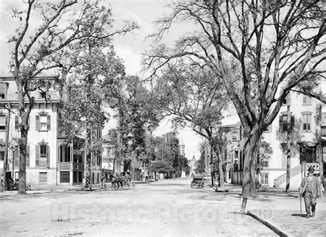 Historic Black And White Photo Savannah Georgia Looking Down Bull