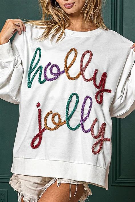 Lilipretty Christmas Lettering Crew Neck Long Sleeve Pullover