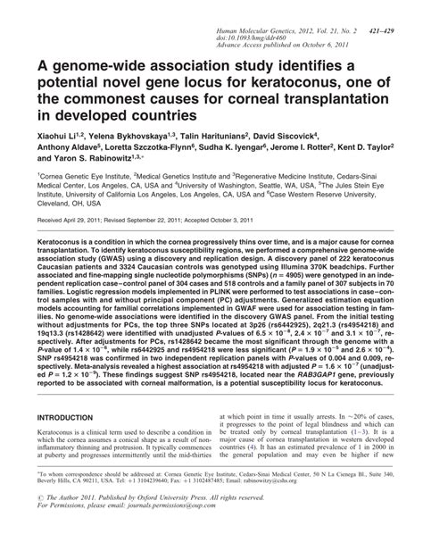 PDF A Genome Wide Association Study Identifies A Potential Novel Gene