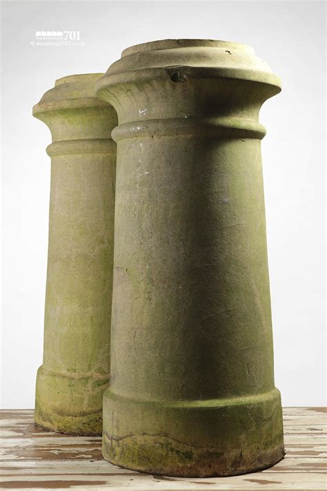 Pair Of Salvaged Cream Or Buff Clay Stylised Cannon Chimney Pots