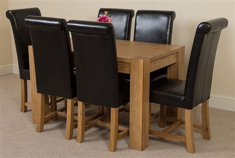 Kuba Solid Oak 125cm Dining Table With 6 Washington Dining Chairs [black Leather]