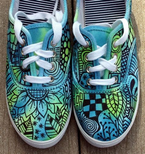 Zentangle Sneakers Shoes Sneakers Zentangle Art Original Art Ooak