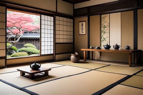 Premium Photo Traditional Japanese Tea Room Interior With Tatami Mats