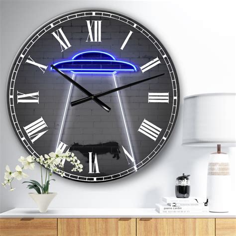 Neon Ufo Abducting Cow Oversized Modern Wall Clock Foter