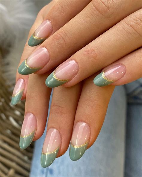 Sage Green With White French Tips