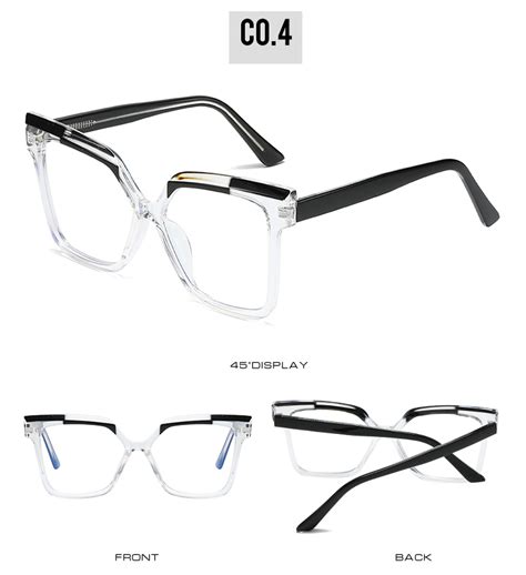 Large Patchwork Square Glasses Frame For Women Anti Blue Light Metal