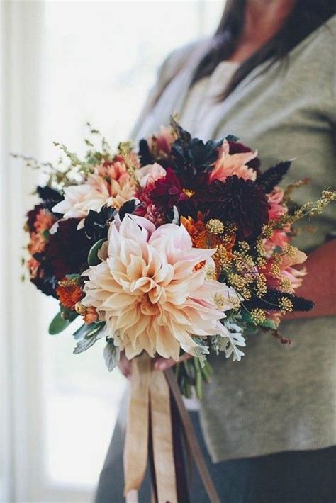 Oxblood And Cafe Au Lait Dahlias Wedding Bouquet Flower Bouquet