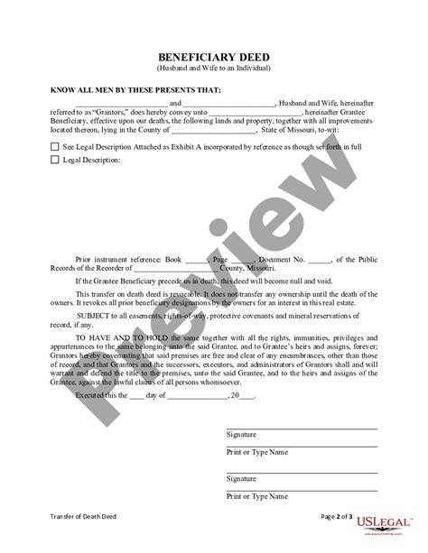 Kansas City Missouri Transfer On Death Deed Or Tod Beneficiary Deed Beneficiary Deed Form